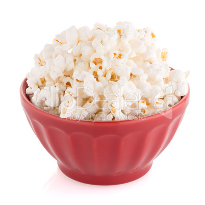 Popcorn in a red bowl
