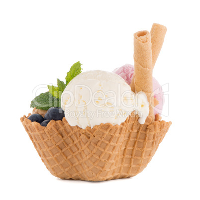 Ice cream scoops in wafer bowl