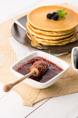 Pancakes with fresh blackberries