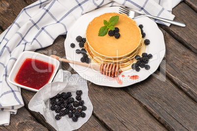 Pancakes with fresh blackberries