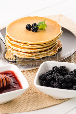 Pancakes with fresh blackberries