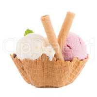 Ice cream scoops in wafer bowl