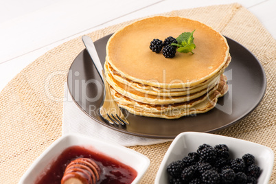 Pancakes with fresh blackberries