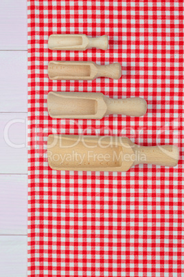 Kitchenware on red towel