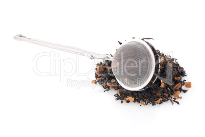 Black dry tea with petals