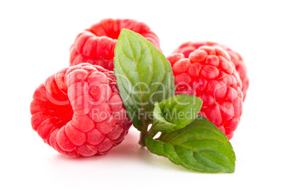 Ripe raspberry with leaf