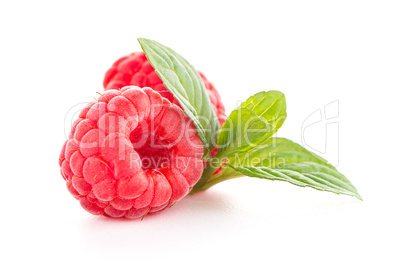 Ripe raspberry with leaf