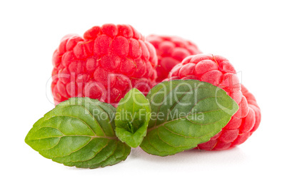 Ripe raspberry with leaf