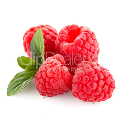 Ripe raspberry with leaf