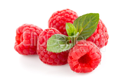 Raspberries with leaves