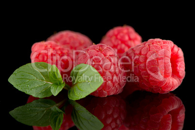 Raspberries with leaves