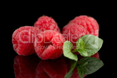 Raspberries with leaves