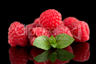 Raspberries with leaves