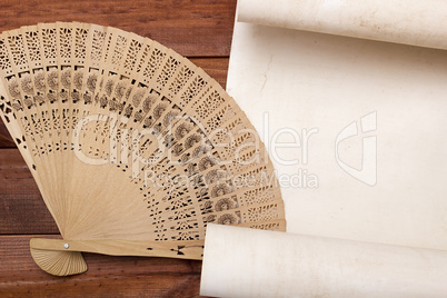Parchment for your text with a female fan