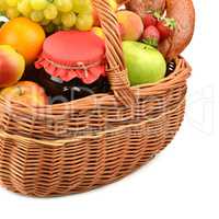 food in a basket isolated on a white background