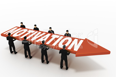Businessmen wearing arrow with the inscription "MOTIVATION"