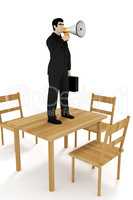 Businessman with megaphone on the table