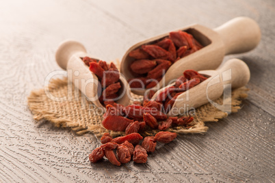 Goji berries on a wooden spoons