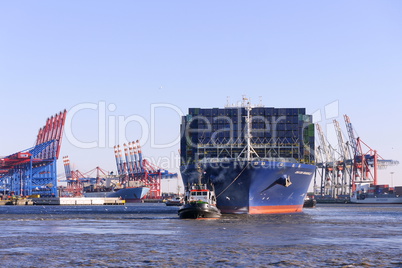 Ladekräne und Containerschiff