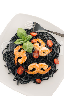 Black spaghetti with shrimps