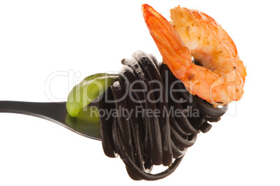 Black spaghetti with shrimps