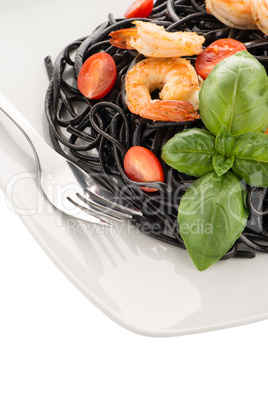 Black spaghetti with shrimps