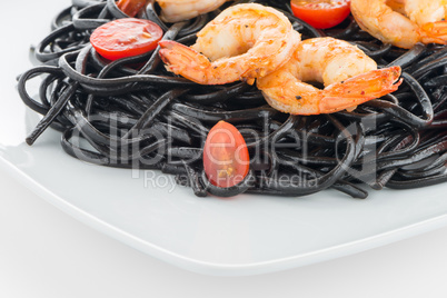 Black spaghetti with shrimps