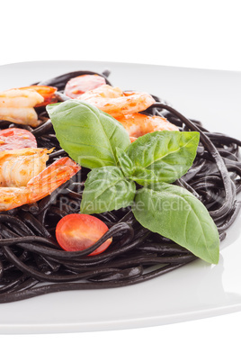 Black spaghetti with shrimps