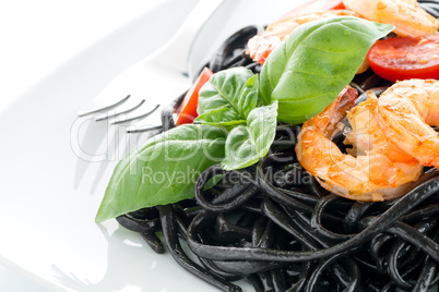 Black spaghetti with shrimps