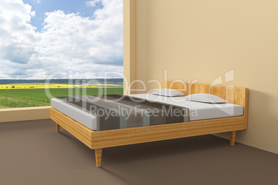 Bedroom with double bed, 3D