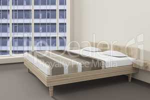 Bedroom with double bed, 3D