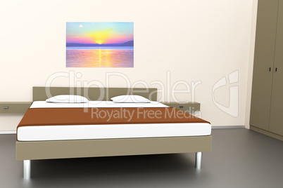 Bedroom with double bed, 3D