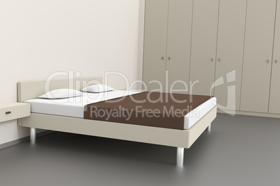 Bedroom with double bed, 3D