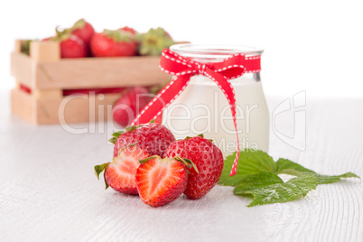 Homemade yogurt and strawberries