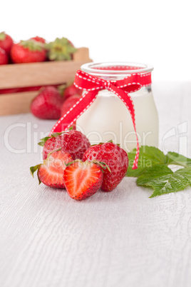 Homemade yogurt and strawberries