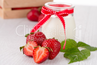 Homemade yogurt and strawberries