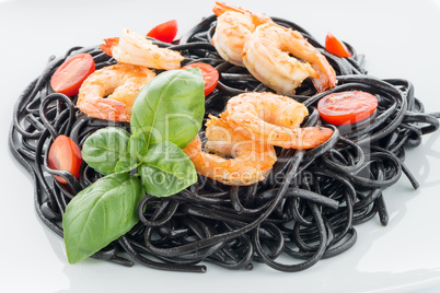 Black spaghetti with shrimps