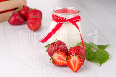 Homemade yogurt and strawberries