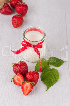 Homemade yogurt and strawberries