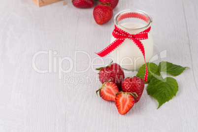 Homemade yogurt and strawberries