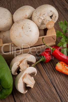 Vegetables on wooden box