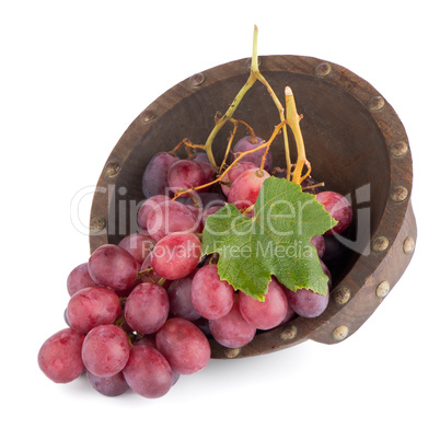 Fresh red grapes in wood bown