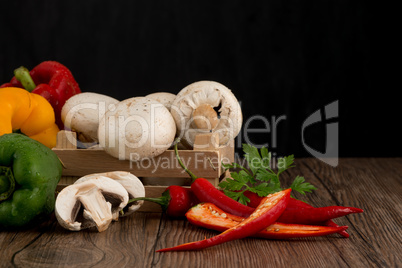 Vegetables on wooden box