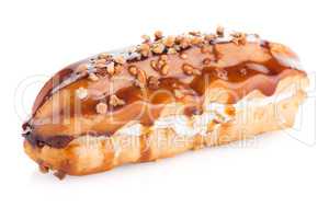 Eclair with caramel decoration