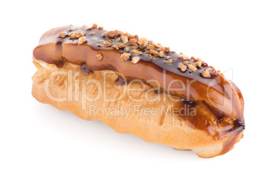 Eclair with caramel decoration