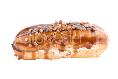 Eclair with caramel decoration