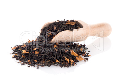 Black Dry Tea with a Wooden Spoon