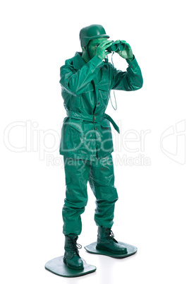 Man on a green toy soldier costume