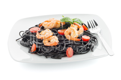 Black spaghetti with shrimps