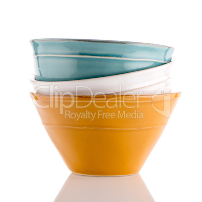 Three colored bowls